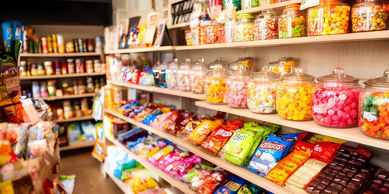 Colourful sweet jars, chocolate bars and crisp packets arranged on shelves inside a welcoming Stranraer snack shop